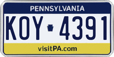 PA license plate KOY4391