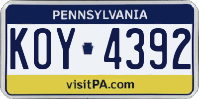 PA license plate KOY4392