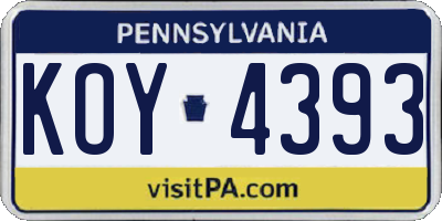 PA license plate KOY4393