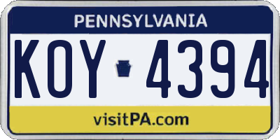 PA license plate KOY4394