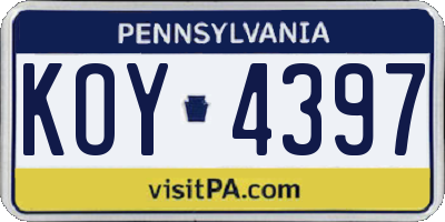 PA license plate KOY4397