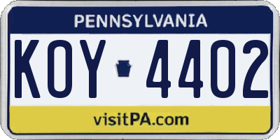 PA license plate KOY4402