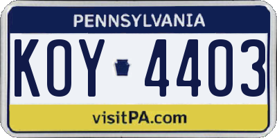 PA license plate KOY4403