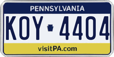 PA license plate KOY4404