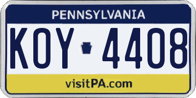 PA license plate KOY4408