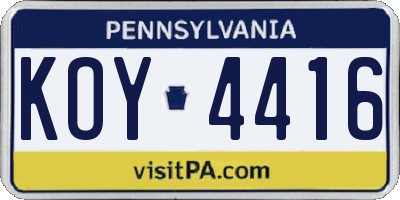 PA license plate KOY4416