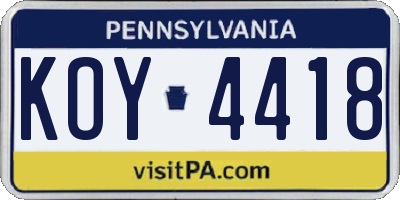 PA license plate KOY4418