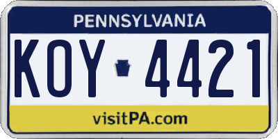 PA license plate KOY4421