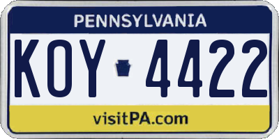 PA license plate KOY4422