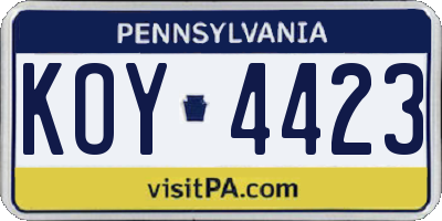 PA license plate KOY4423