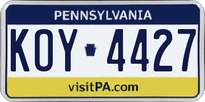 PA license plate KOY4427