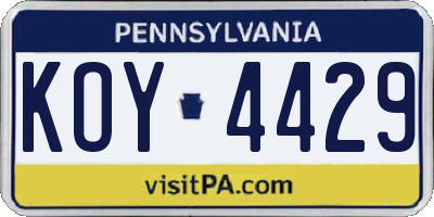 PA license plate KOY4429