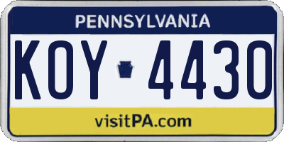 PA license plate KOY4430