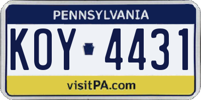 PA license plate KOY4431