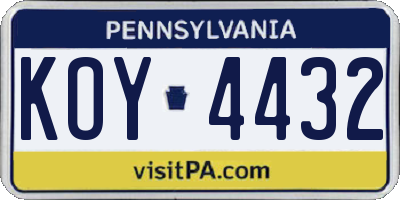 PA license plate KOY4432