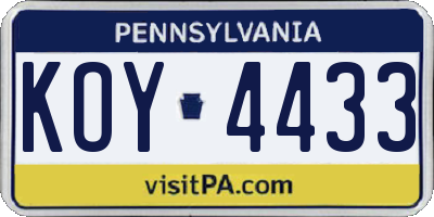 PA license plate KOY4433