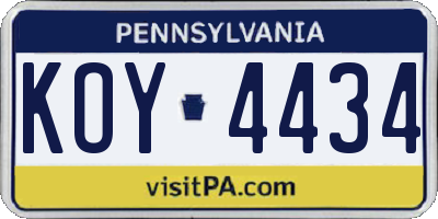 PA license plate KOY4434