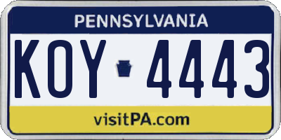 PA license plate KOY4443