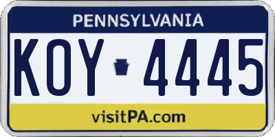 PA license plate KOY4445