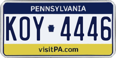 PA license plate KOY4446