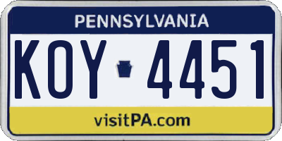 PA license plate KOY4451