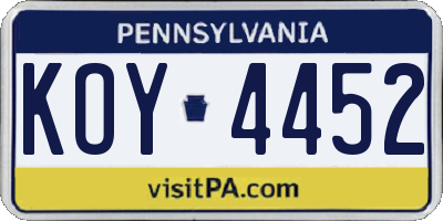 PA license plate KOY4452