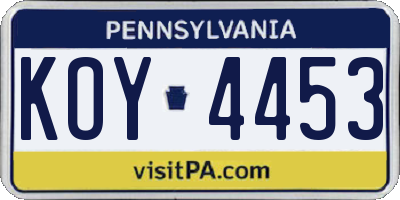PA license plate KOY4453