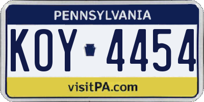 PA license plate KOY4454