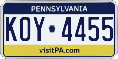 PA license plate KOY4455