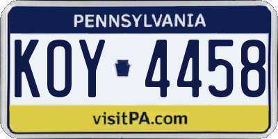 PA license plate KOY4458