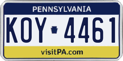 PA license plate KOY4461