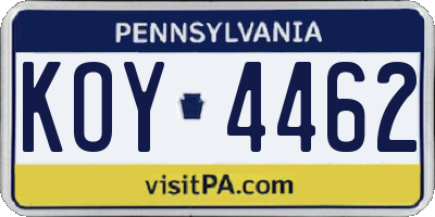 PA license plate KOY4462
