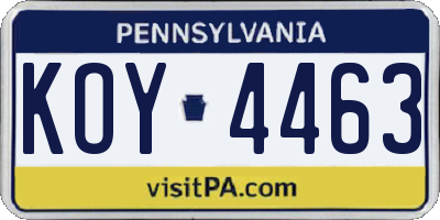 PA license plate KOY4463