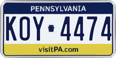 PA license plate KOY4474
