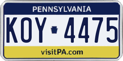 PA license plate KOY4475
