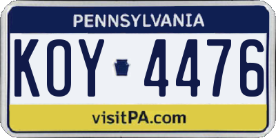 PA license plate KOY4476