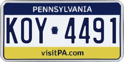 PA license plate KOY4491