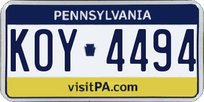 PA license plate KOY4494