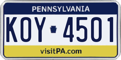 PA license plate KOY4501