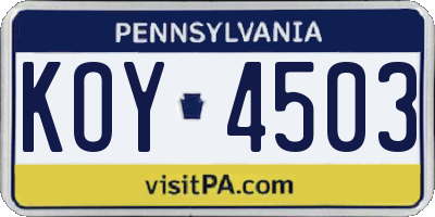 PA license plate KOY4503