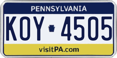 PA license plate KOY4505