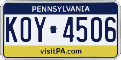 PA license plate KOY4506