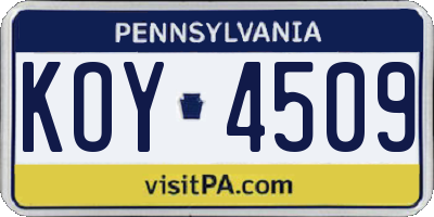 PA license plate KOY4509
