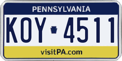 PA license plate KOY4511