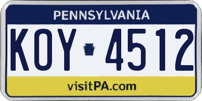 PA license plate KOY4512