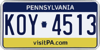 PA license plate KOY4513