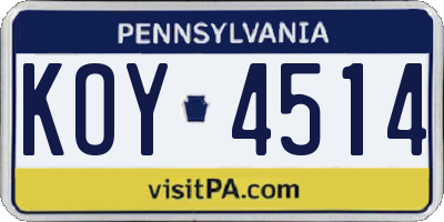 PA license plate KOY4514