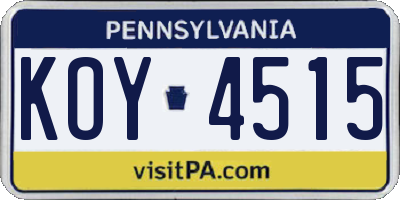 PA license plate KOY4515