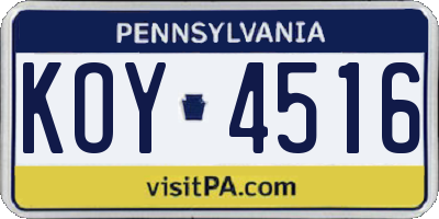 PA license plate KOY4516
