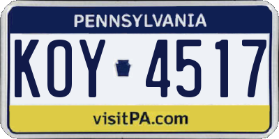 PA license plate KOY4517